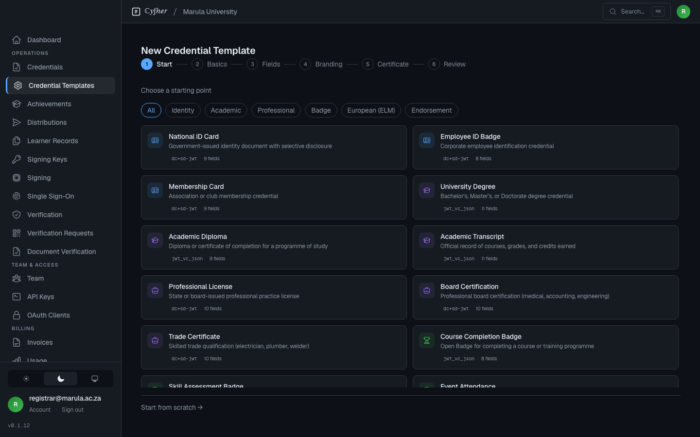 Preset picker modal — categorised starting points for new configurations
